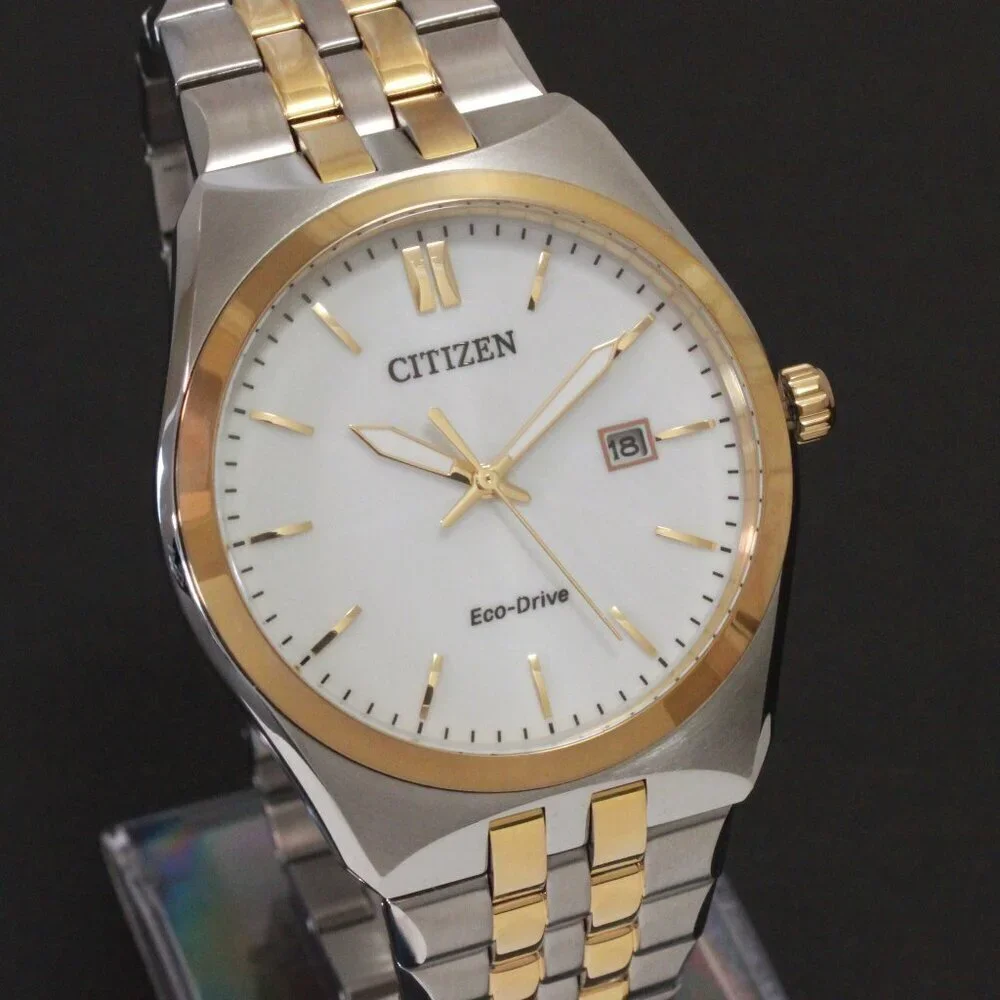 Citizen Men's Eco Drive Corso Integrated Bracelet Two Tone White Dial 40mm